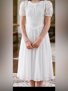 Jo Lene Vintage Girl's White  Lace Dress Flower Girl Confirmation Size 14